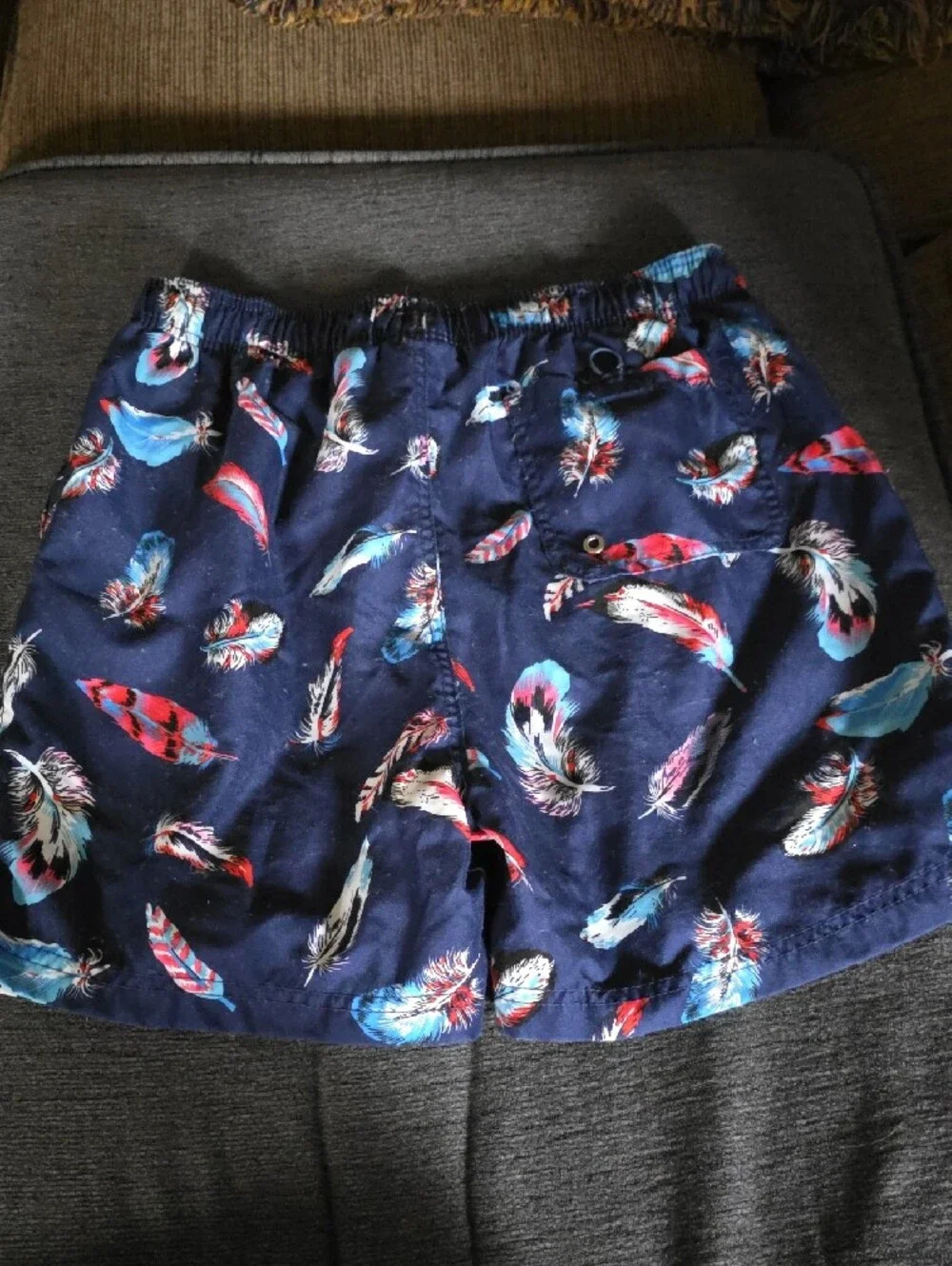 burnside Navy Feather-Print Boys Swim/Board Shorts - Blue & Red
